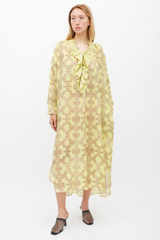 Yvonne S Yellow & Beige Geometric High Low Dress