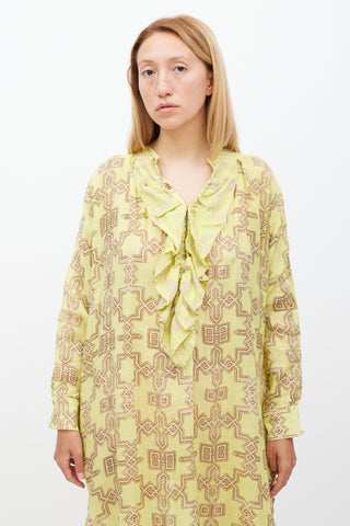 Yvonne S Yellow & Beige Geometric High Low Dress