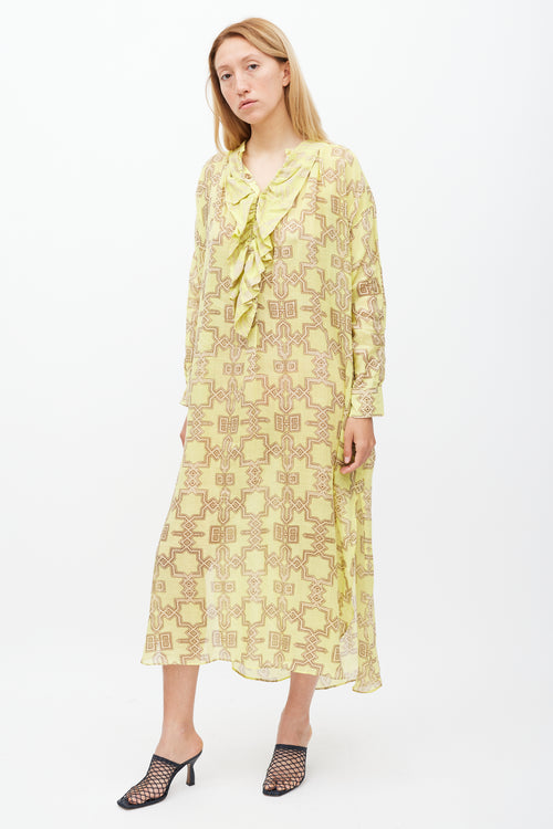 Yvonne S Yellow & Beige Geometric High Low Dress
