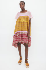 Yvonne S Yellow & Multicolour Wind Geometric Tiered Dress