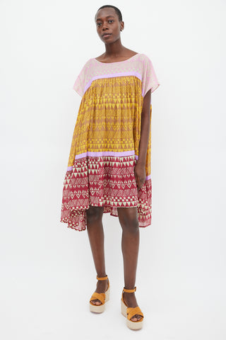 Yvonne S Yellow & Multicolour Wind Geometric Tiered Dress