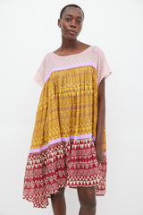 Yvonne S Yellow & Multicolour Wind Geometric Tiered Dress