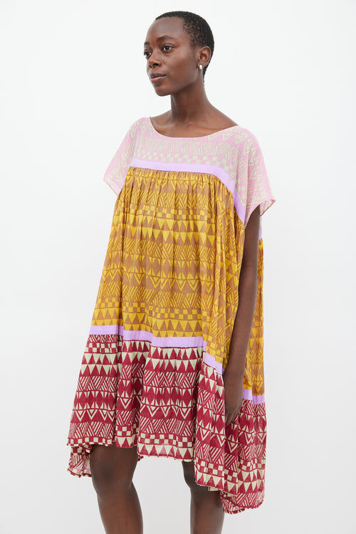 Yvonne S Yellow & Multicolour Wind Geometric Tiered Dress