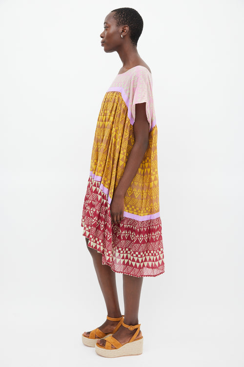 Yvonne S Yellow & Multicolour Wind Geometric Tiered Dress