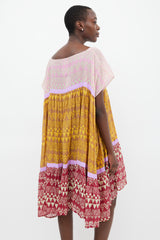 Yvonne S Yellow & Multicolour Wind Geometric Tiered Dress