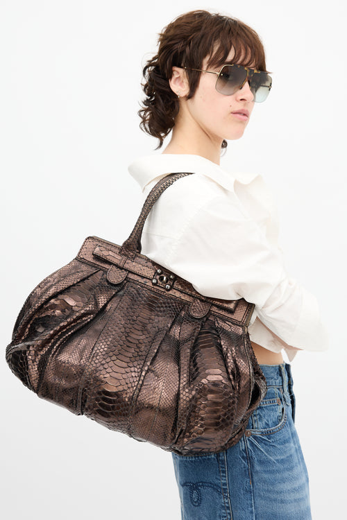 Zagliani Metallic Exotic Leather Bag