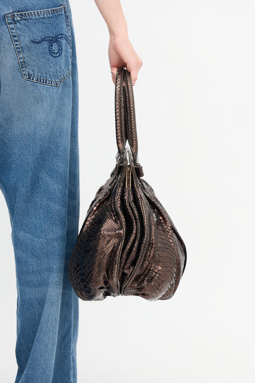 Zagliani Metallic Exotic Leather Bag