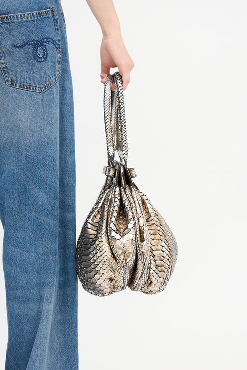 Zagliani Metallic Exotic Leather Bag
