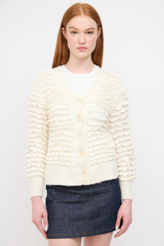 Zimmermann Cream Wool Scallop Frill Cardigan