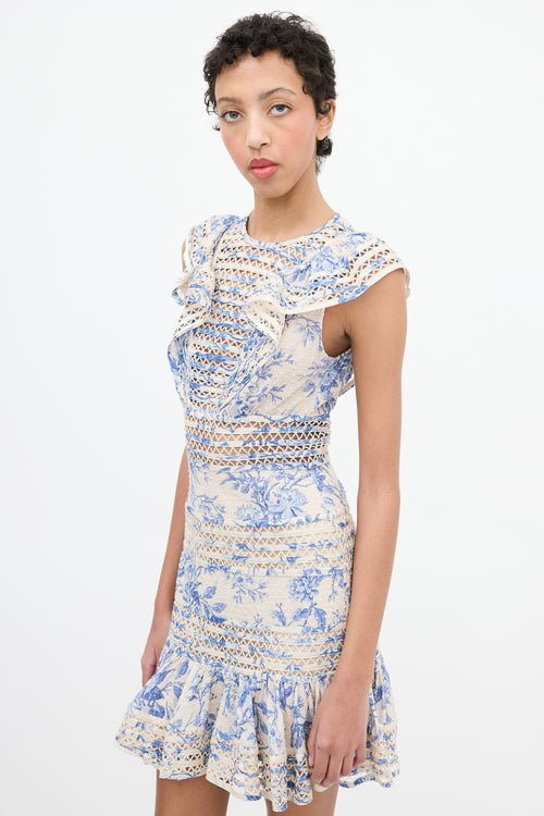 Zimmermann Cream & Blue Panelled Floral Dress