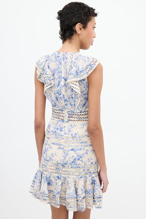 Zimmermann Cream & Blue Panelled Floral Dress