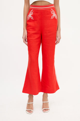 Zimmermann Red Linen Ninety-Six Flared Trouser