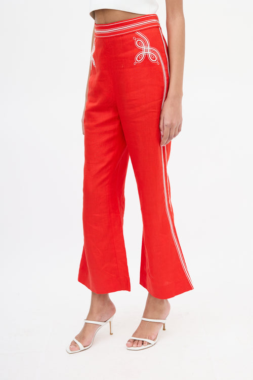 Zimmermann Red Linen Ninety-Six Flared Trouser