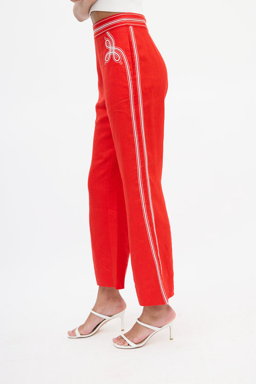 Zimmermann Red Linen Ninety-Six Flared Trouser