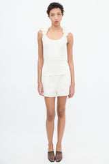 Zimmermann Cream Ribbed Ruffle Strap Top