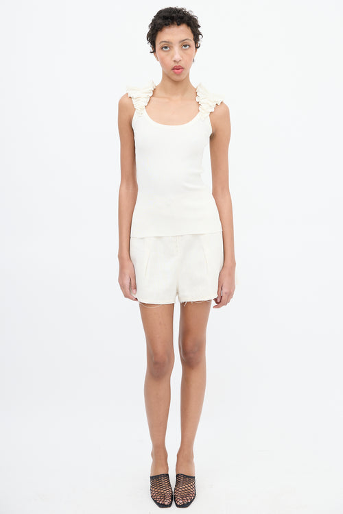 Zimmermann Cream Ribbed Ruffle Strap Top