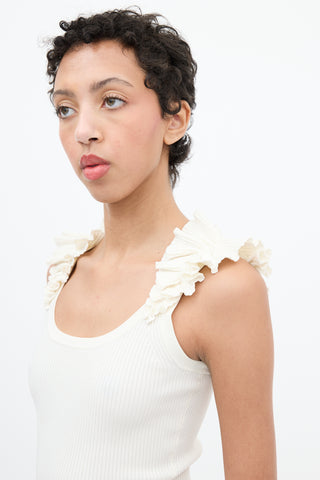 Zimmermann Cream Ribbed Ruffle Strap Top