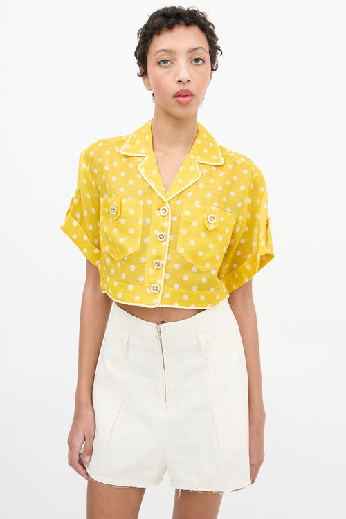 Zimmermann Yellow & White Polka Dot Cropped Shirt