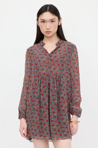 Saint Laurent Crepe Floral Mini Dress
