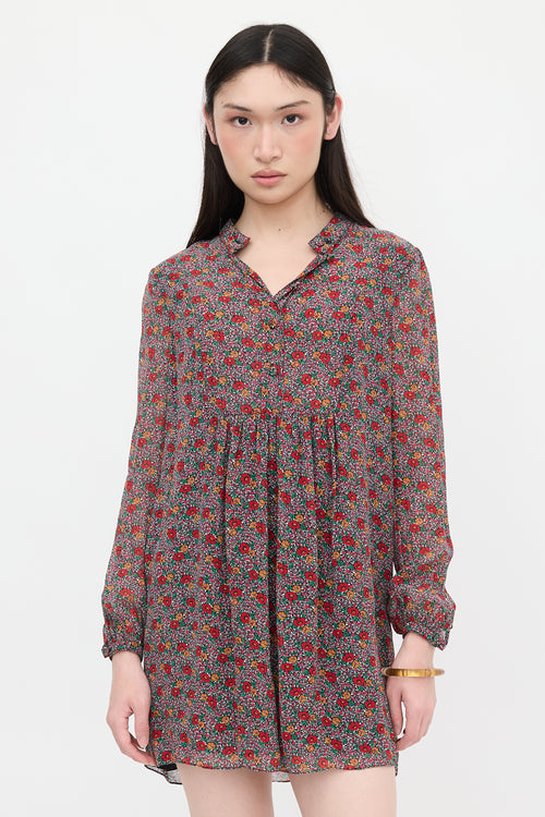 Saint Laurent Crepe Floral Mini Dress