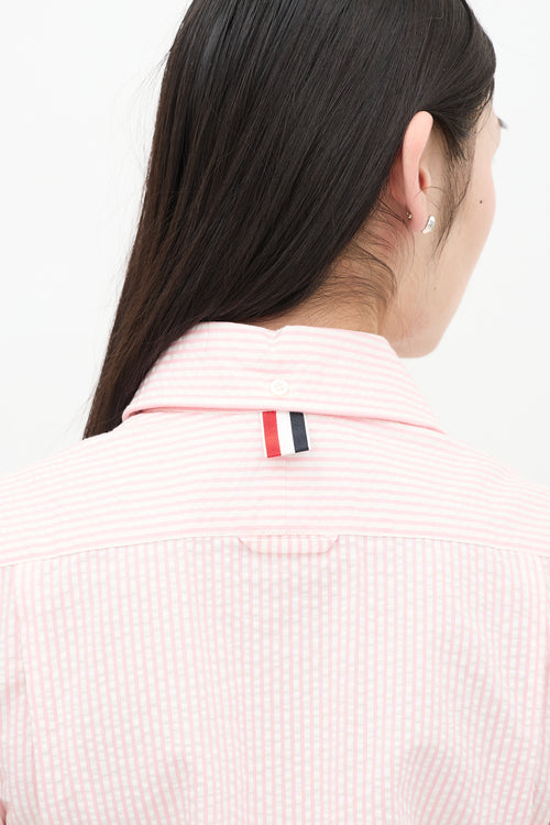 Thom Browne Pink & White Striped Seersucker Shirt