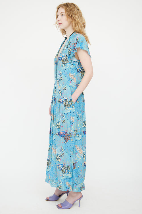 Zadig & Voltaire Blue & Multicolour Ruskie Glam Ruffled Dress