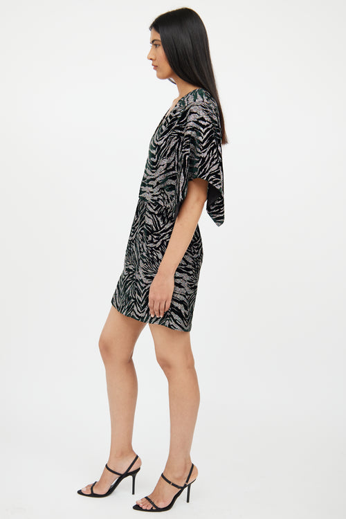 Zadig & Voltaire Black & Multicolour Velour Patterned Glitter Dress