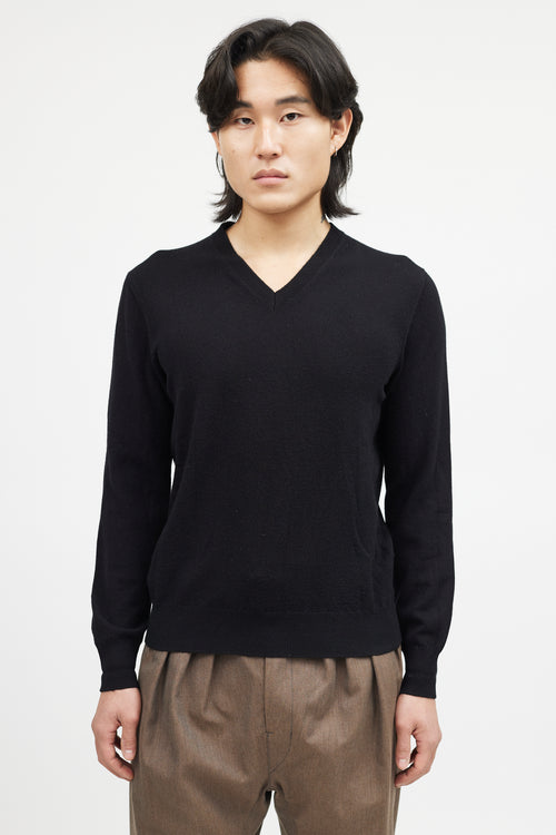 Zegna Black Cashmere Knit V-Neck Sweater