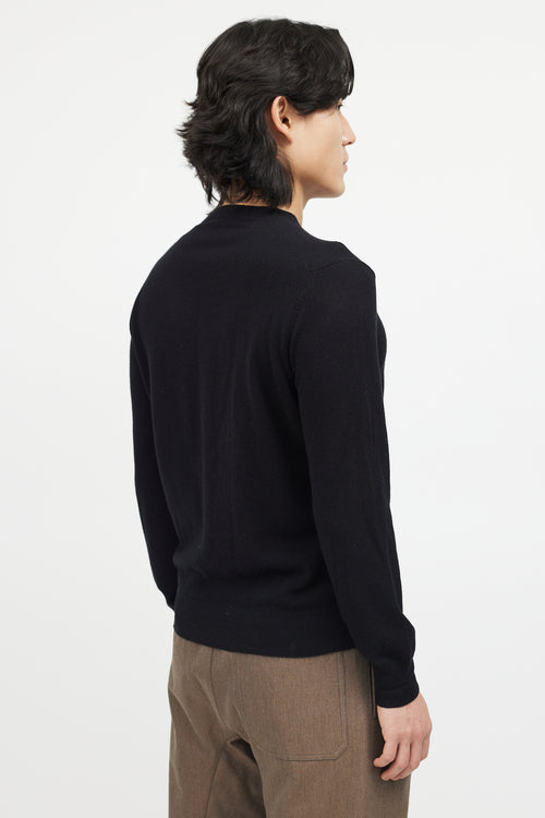 Zegna Black Cashmere Knit V-Neck Sweater
