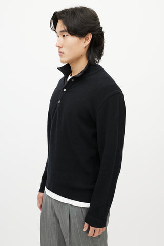 Zegna Black Cashmere Quarter Button Sweater