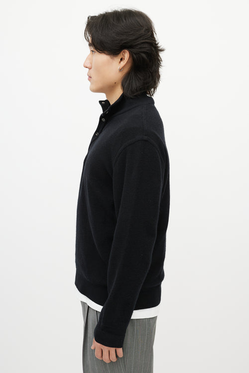 Zegna Black Cashmere Quarter Button Sweater