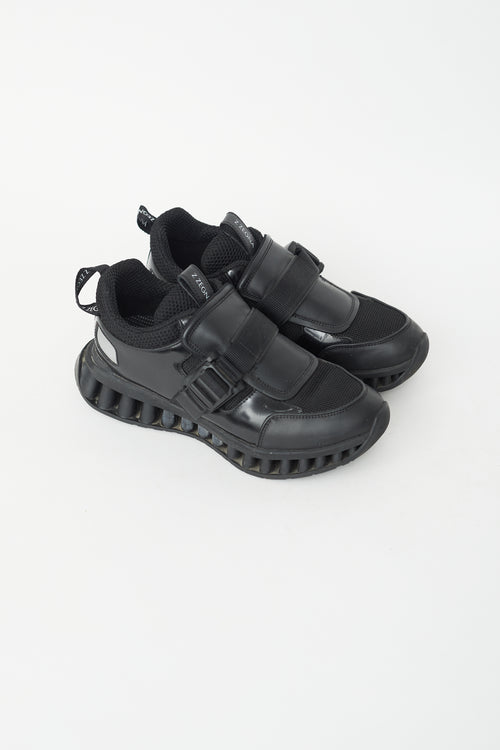 Ermenegildo Zegna Black Leather Mesh Buckle Sneaker