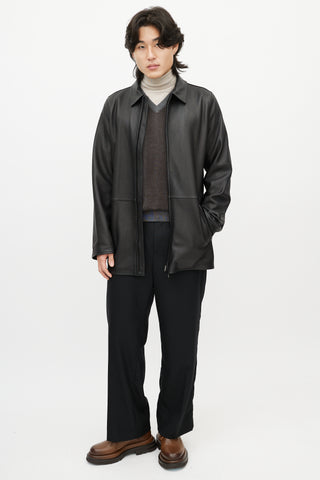 Zegna Black Leather & Nylon Reversible Jacket
