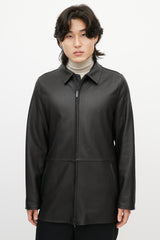 Zegna Black Leather & Nylon Reversible Jacket
