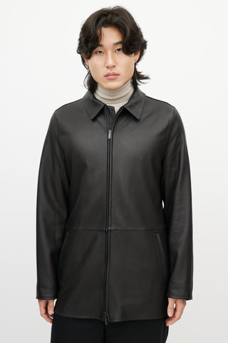 Zegna Black Leather & Nylon Reversible Jacket