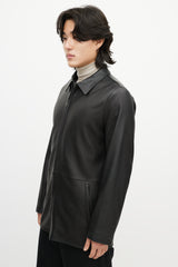 Zegna Black Leather & Nylon Reversible Jacket