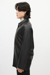 Zegna Black Leather & Nylon Reversible Jacket