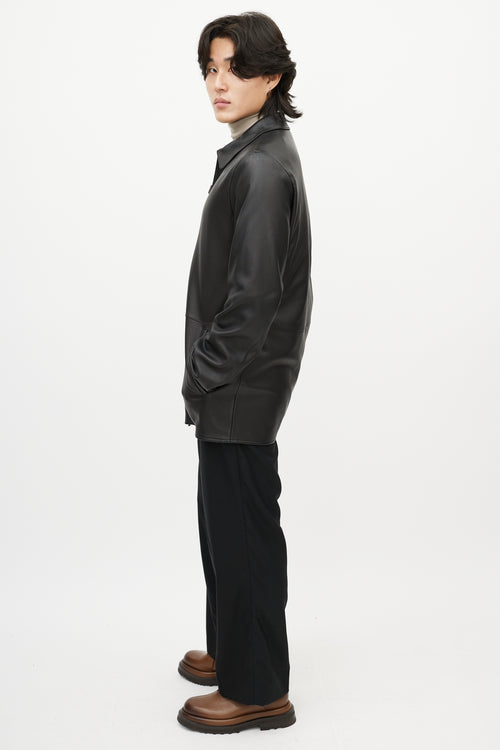 Zegna Black Leather & Nylon Reversible Jacket