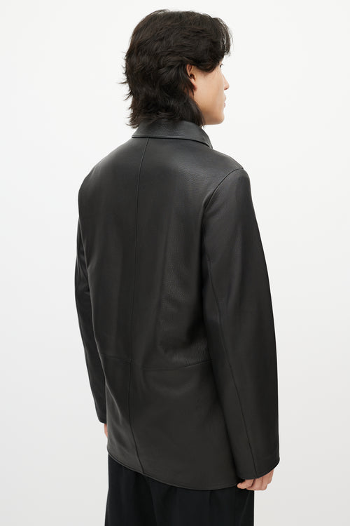 Zegna Black Leather & Nylon Reversible Jacket