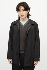 Zegna Black Leather & Nylon Reversible Jacket