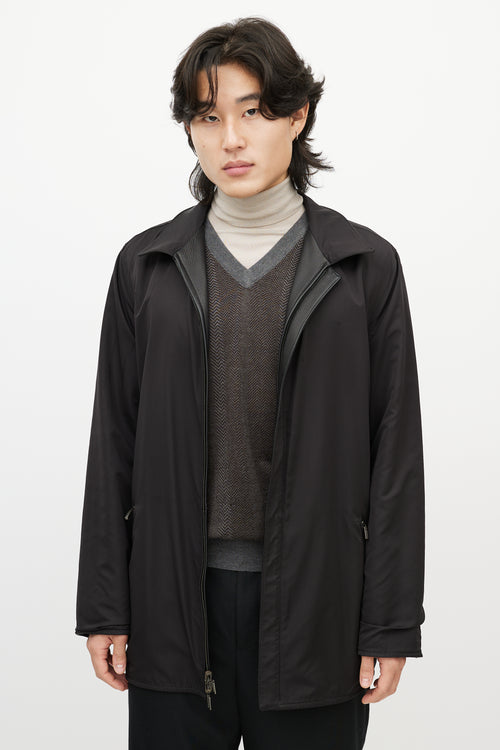 Zegna Black Leather & Nylon Reversible Jacket