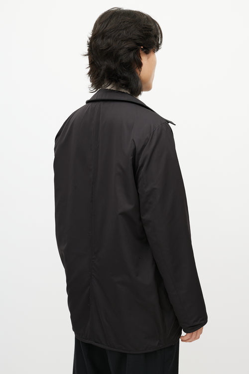Zegna Black Leather & Nylon Reversible Jacket