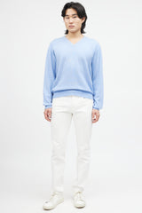 Zegna Blue & White Cashmere Knit Sweater