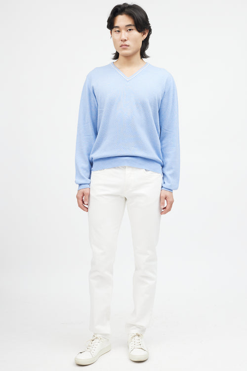 Zegna Blue & White Cashmere Knit Sweater