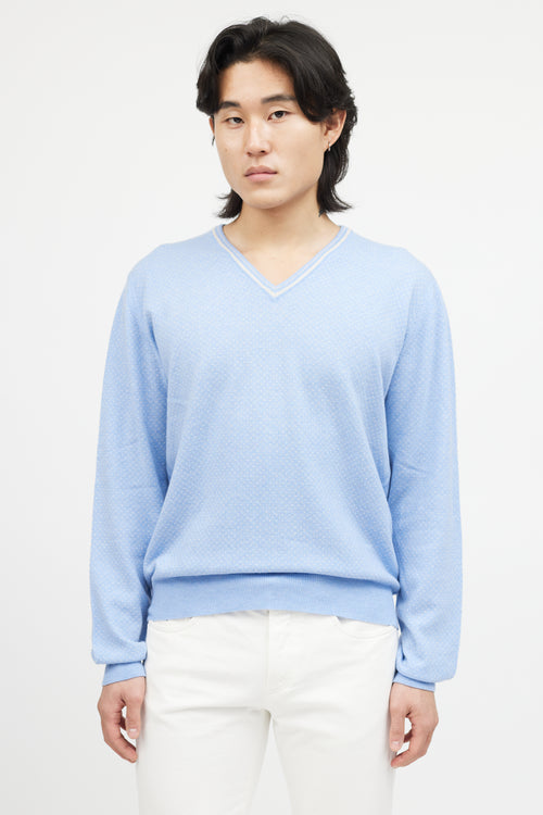 Zegna Blue & White Cashmere Knit Sweater