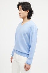 Zegna Blue & White Cashmere Knit Sweater