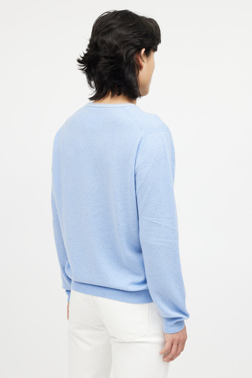 Zegna Blue & White Cashmere Knit Sweater