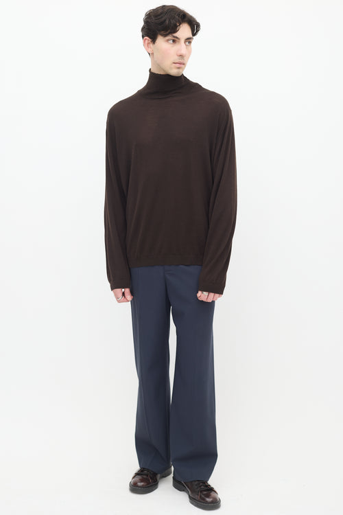 Zegna Brown Cashmere & Wool Turtleneck Top