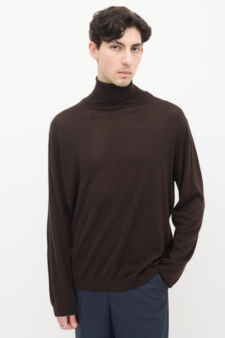Zegna Brown Cashmere & Wool Turtleneck Top