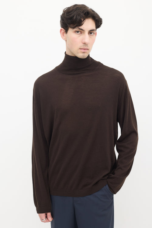 Zegna Brown Cashmere & Wool Turtleneck Top